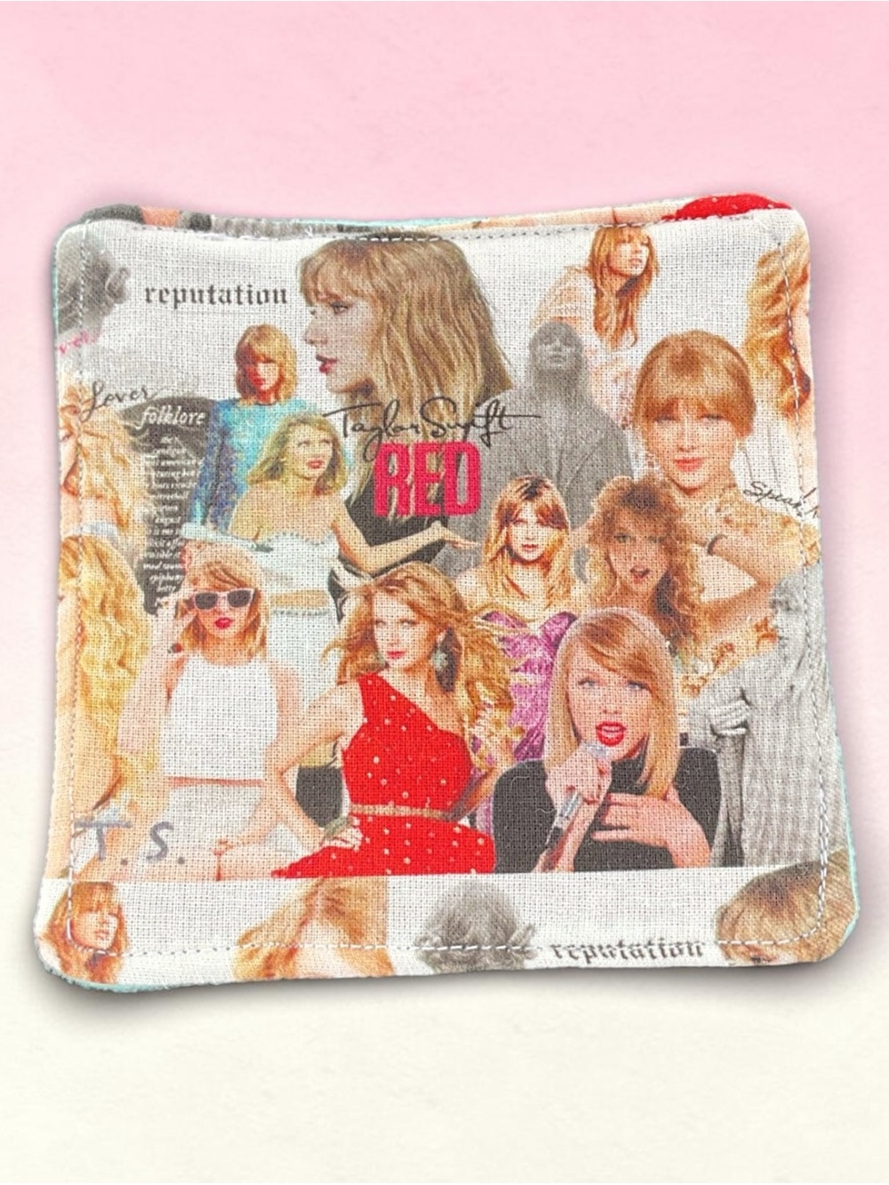 Collage Print Swifty Coaster Set in Red, Cream & Black